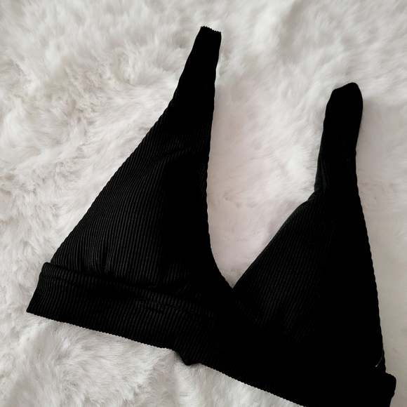 🌊AERIE BRAND NEW RIBBED TIE LONGLINE TRIANGLE BIKINI TOP SIZE S - Picture 8 of 10